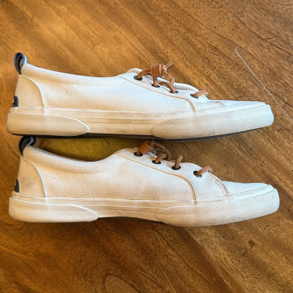 Womens Sperry Top-Sides white canvas sneakers, size 8.5 Memory Foam